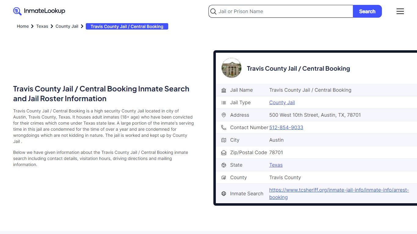 Travis County Jail / Central Booking Inmate Search - Inmate Lookup